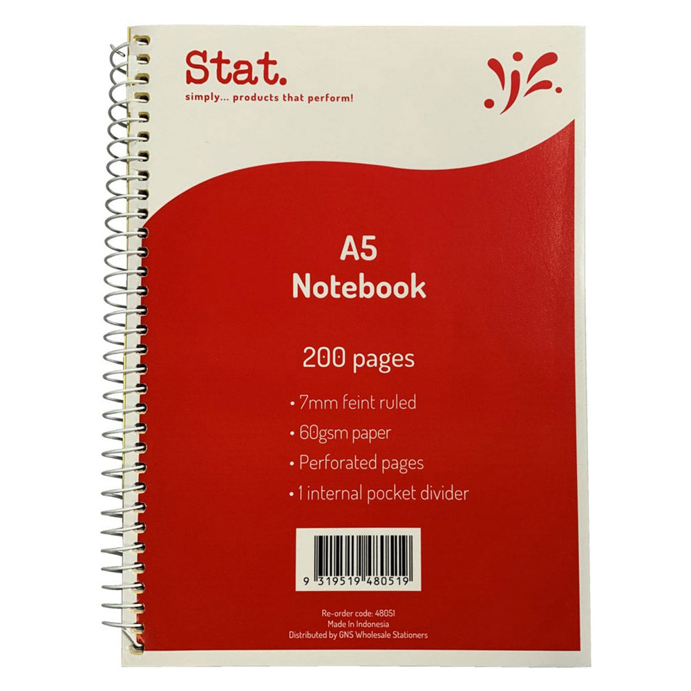 Stat Ruling 60GSM A4 200pg Notebook 7mm (rød)