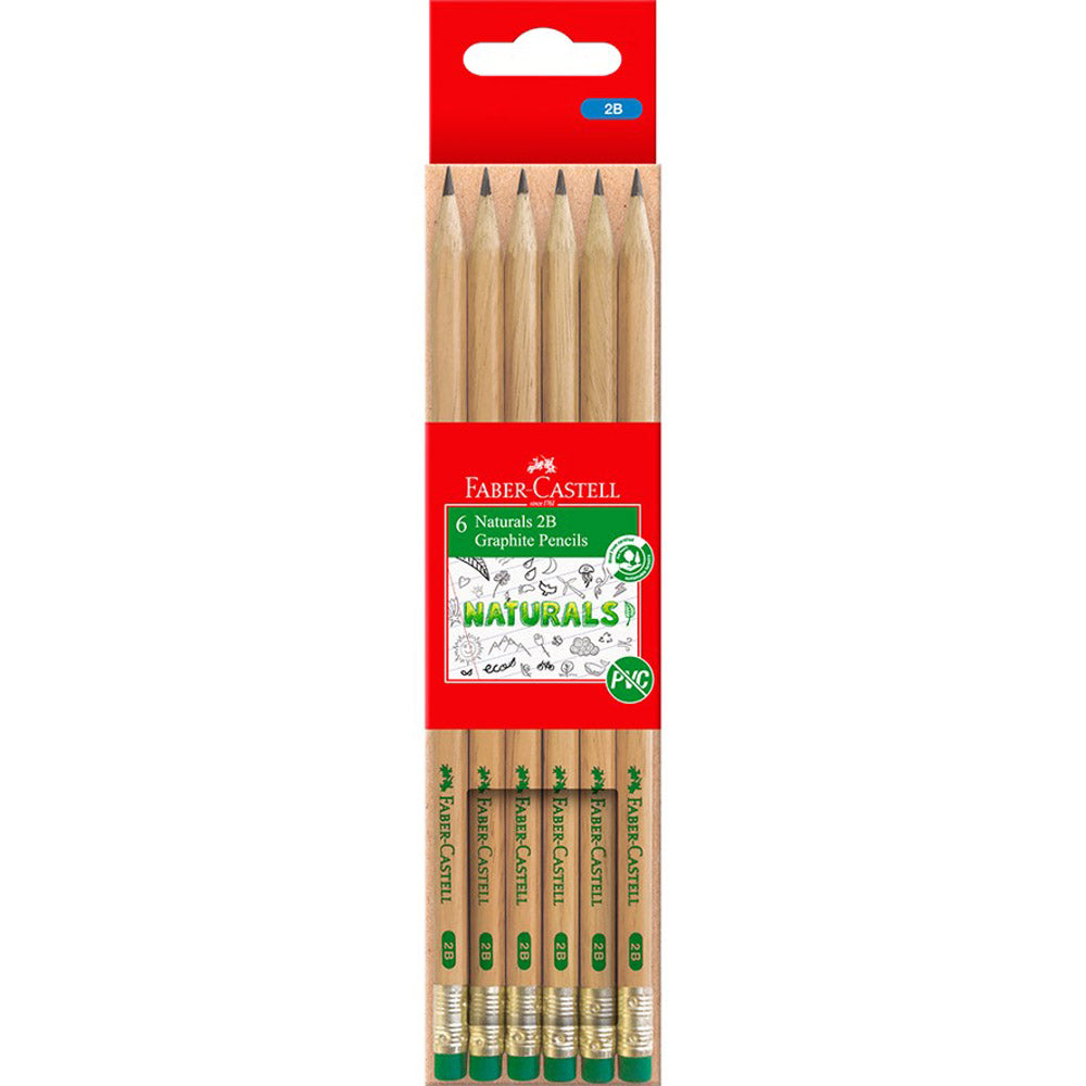 Faber-Castell Natural 2B Graphite Pencil with Eraser 6pk