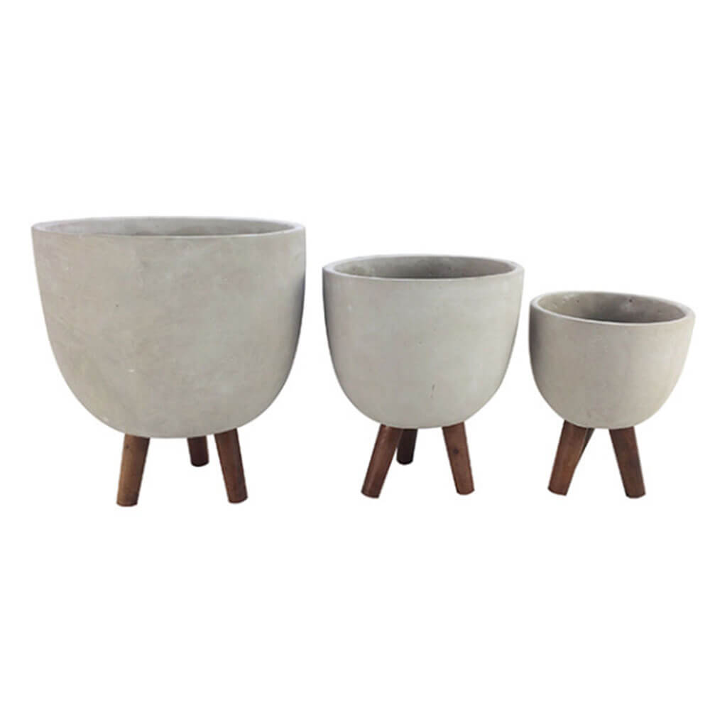 KONTRETE PLANTERS W/ Dark Wood Ben (Set of 3)