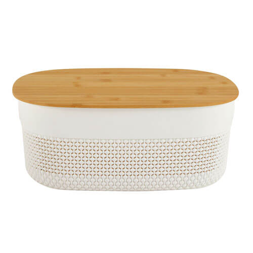 Oval Plastic Basket with Bamboo Lid (White)