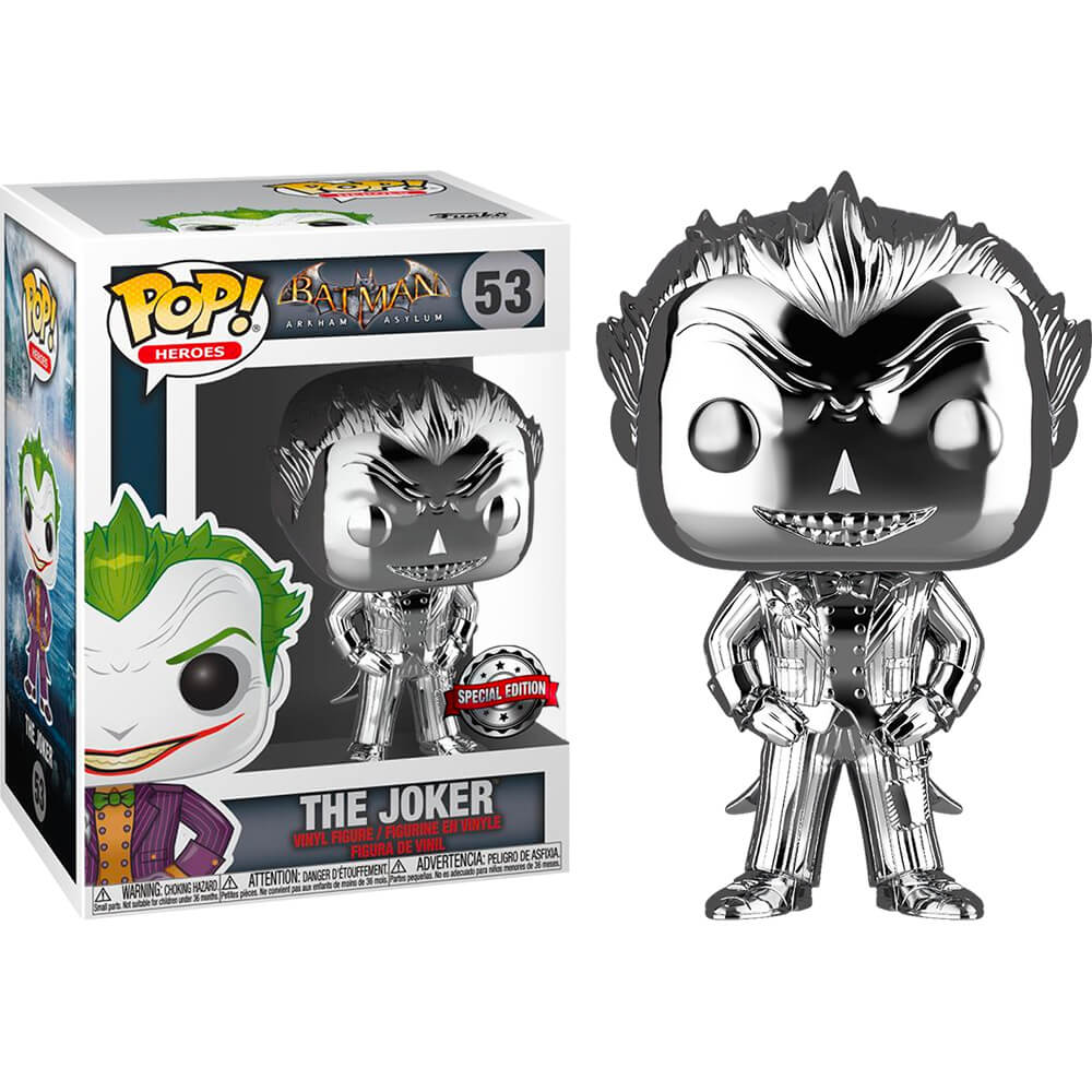 Batman Arkham Asylum The Joker Chrome US Excc Pop!