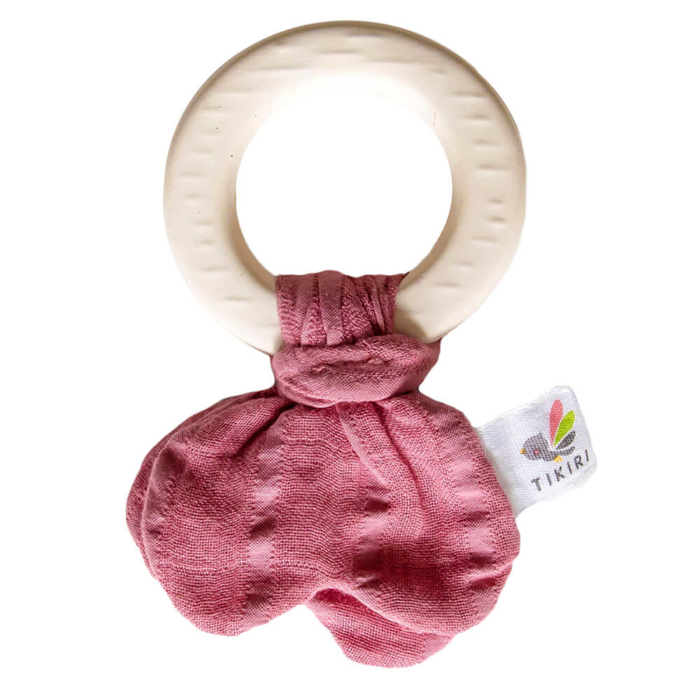 Teether in gomma naturale tikiri con cravatta mussola