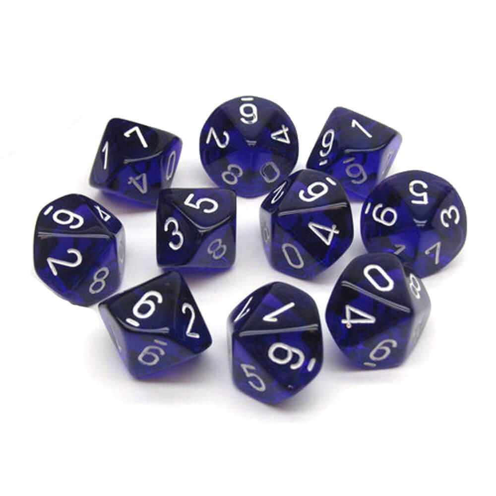 CHESSEX D10 Conjunto translúcido poliédrico de 10 moririos