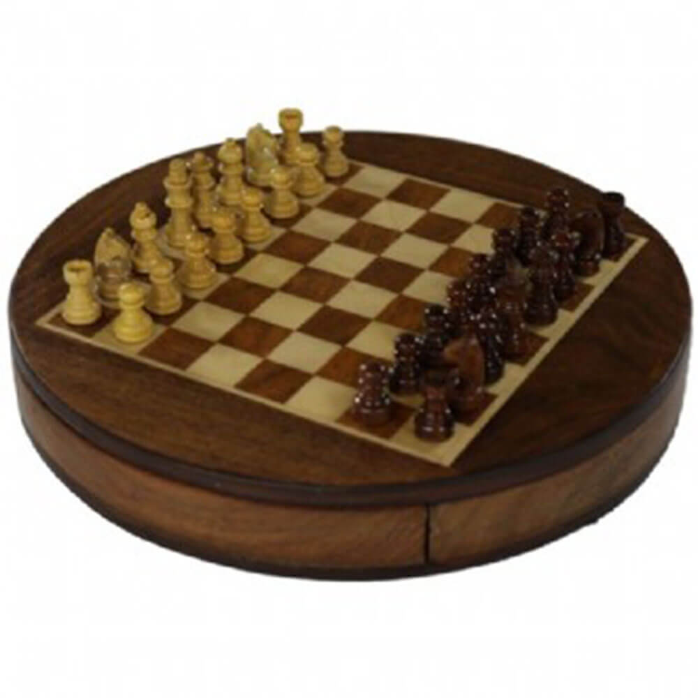 BEYTON Magnetic Round Acacia Chess Set