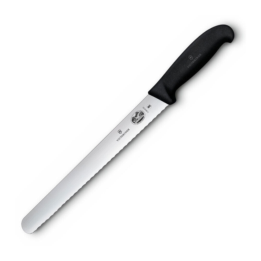 Serrated skiver kniv m/ fribrox håndtag (sort)