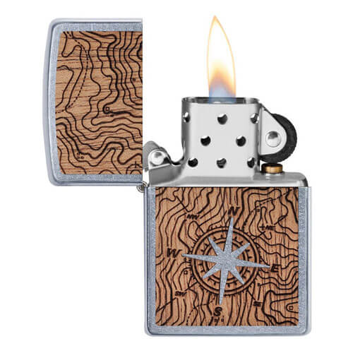 Zippo Woodchuck Compass Street Chrome Lighter