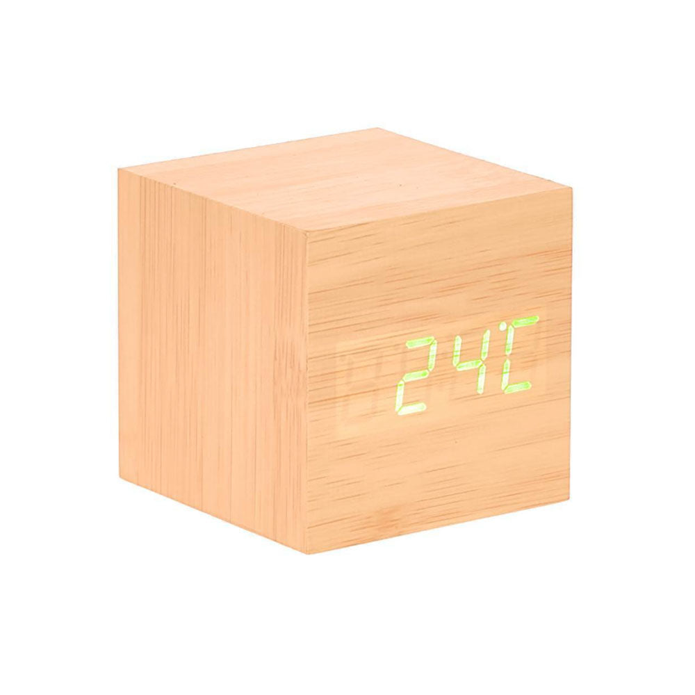 Orologio da scrivania cubo in legno LED con display temp/ data