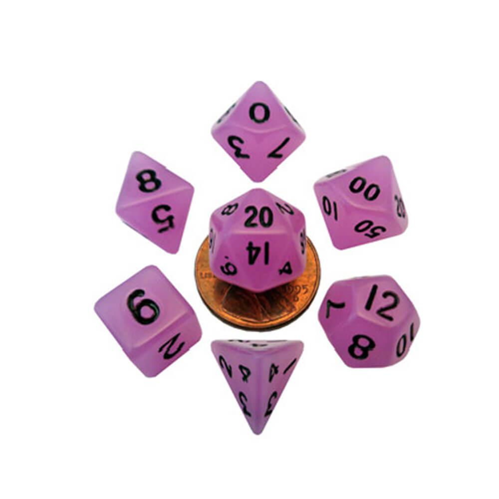 MDG Mini Glow Poly Dice Set (med sort nr.)