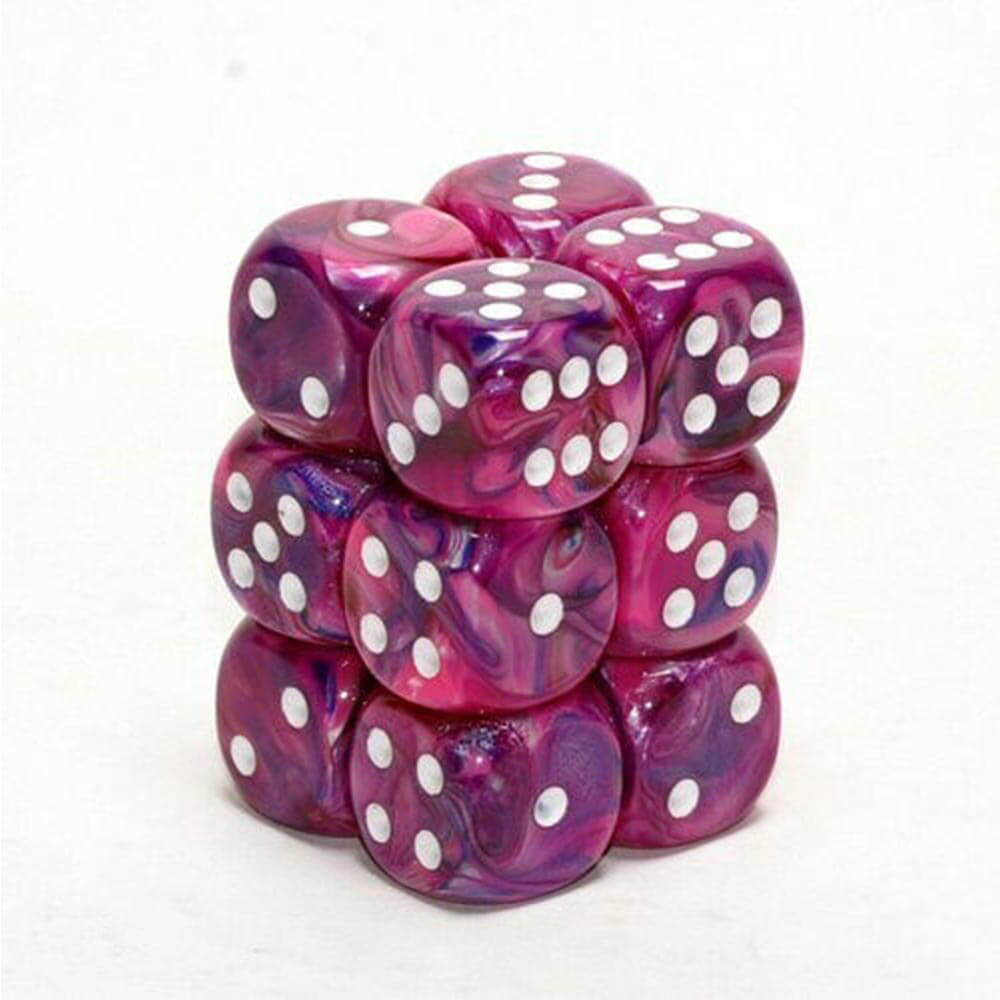 D6 DICE FESTIVE 16MM (12 terninger)