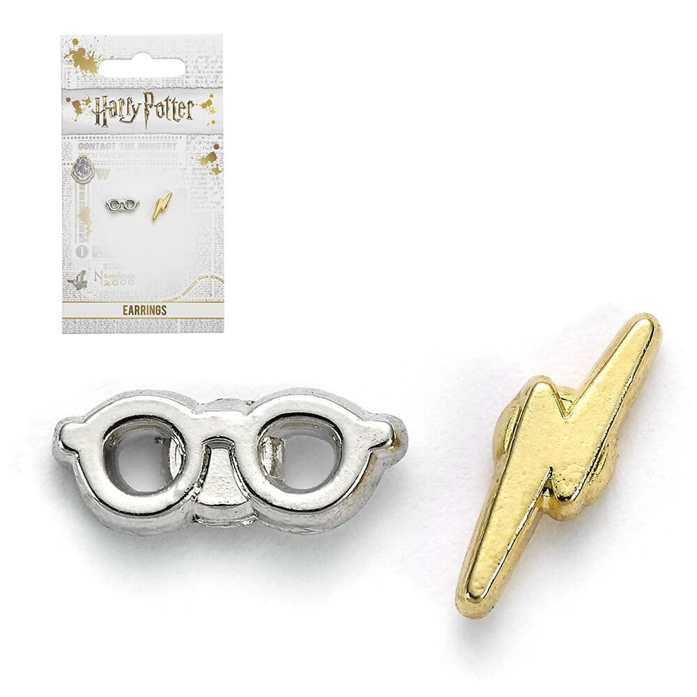 HP zilveren oorbellen Lightning Bolt & Glasses Stud