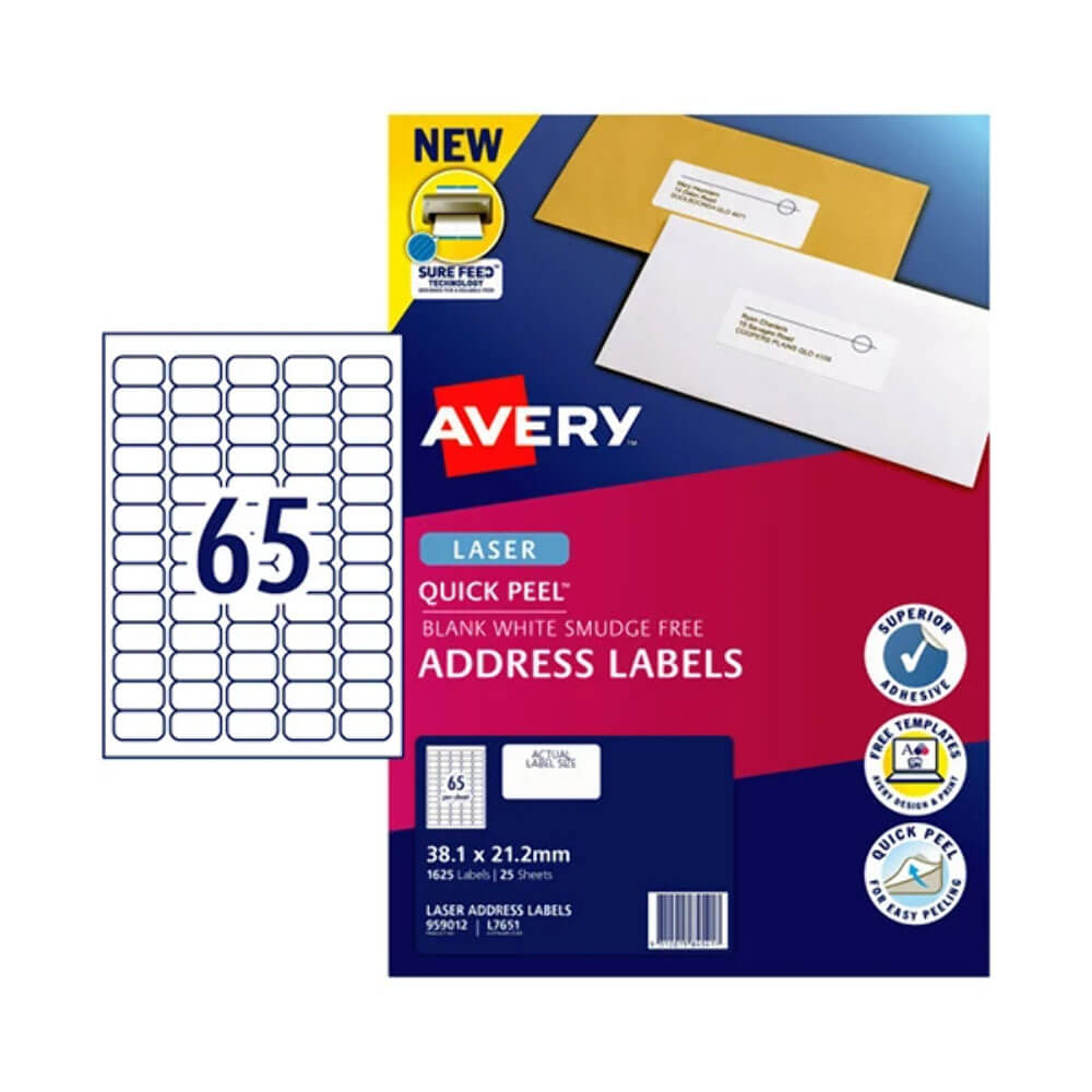 Avery Laser Address Label 25pk (65/ark)