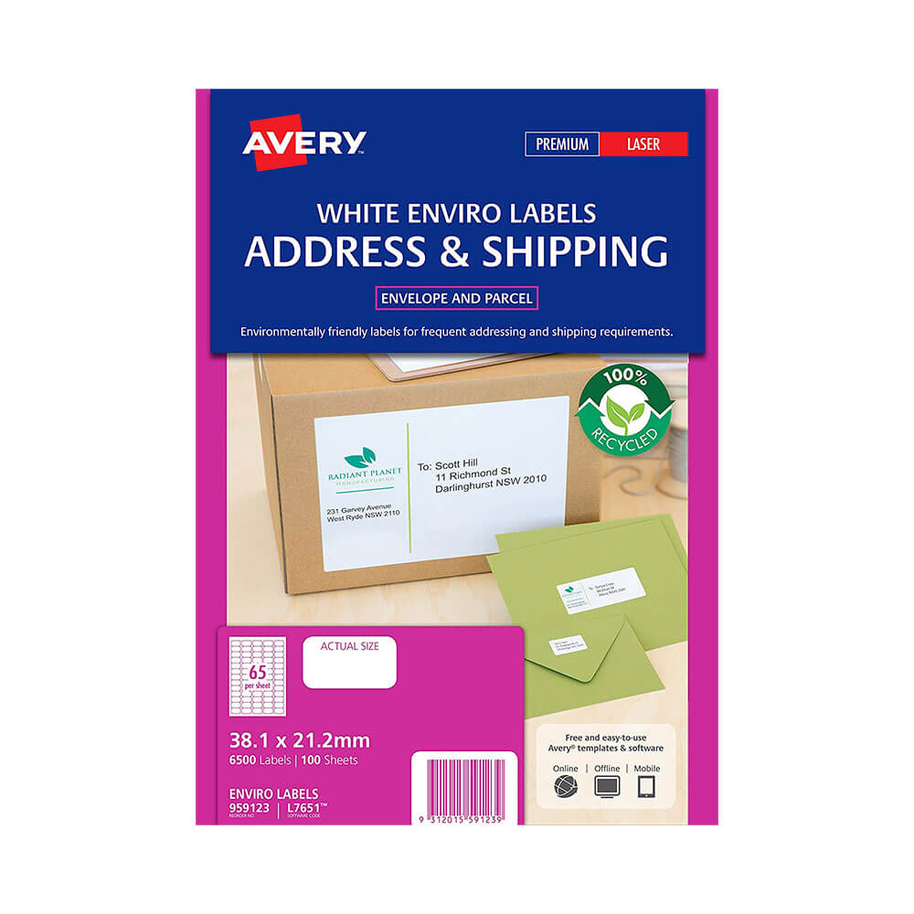 Avery Enviro 100% återvunnet etiketter White (100pk)