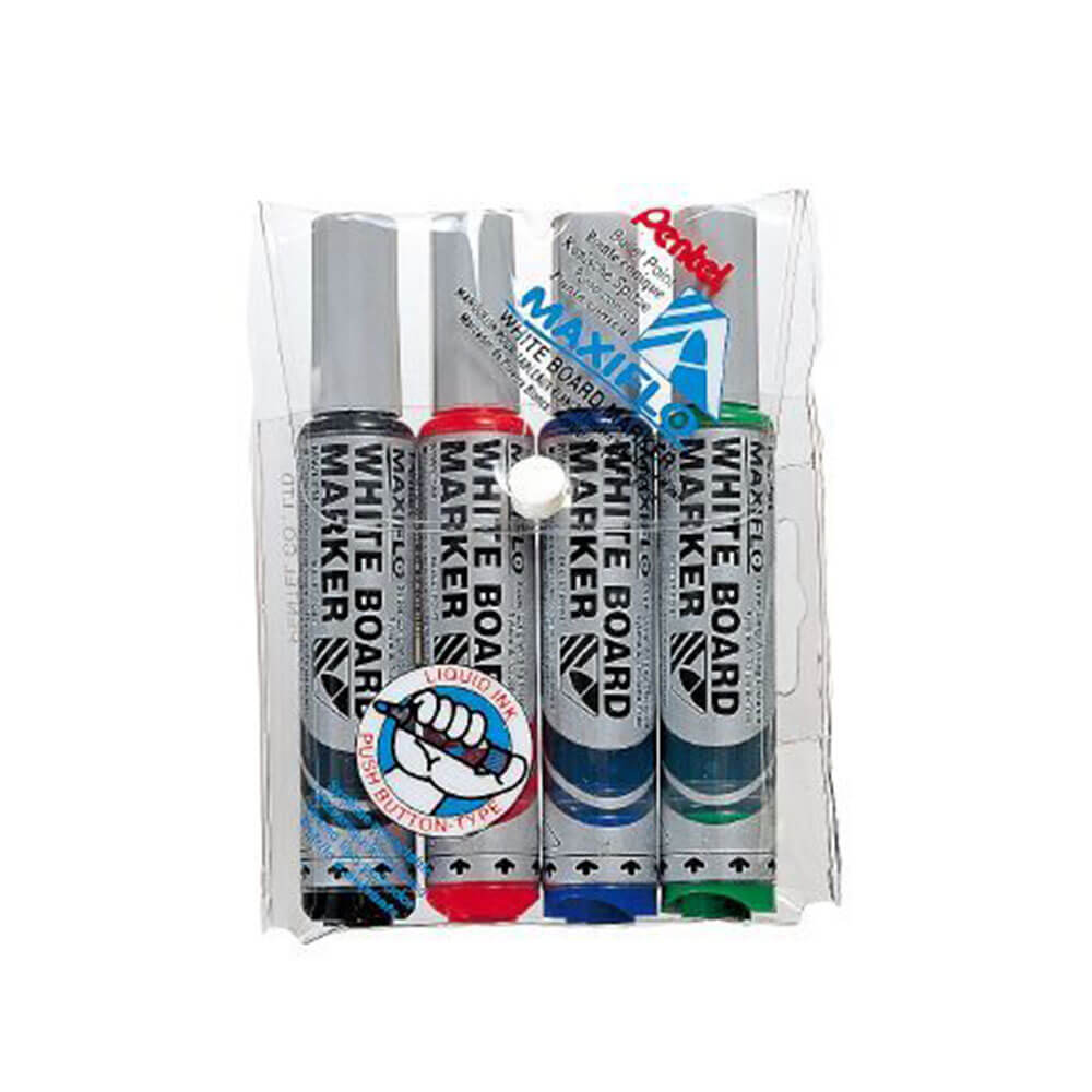 Maxiflo Whiteboard Pentel Marker Assorted (Wallet of 4)