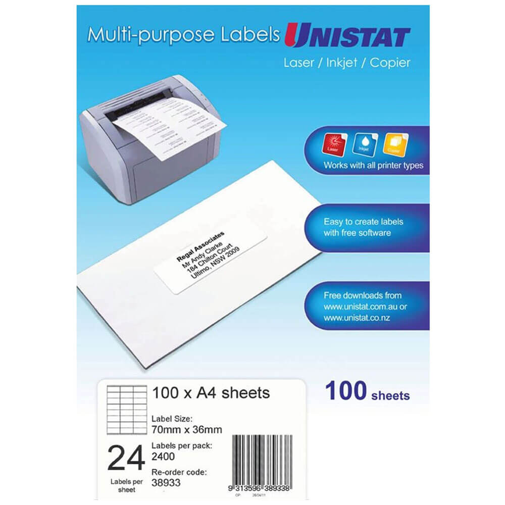 Unistat Laser/Jato de Inimiga/Copiadora Rótulo 100pk