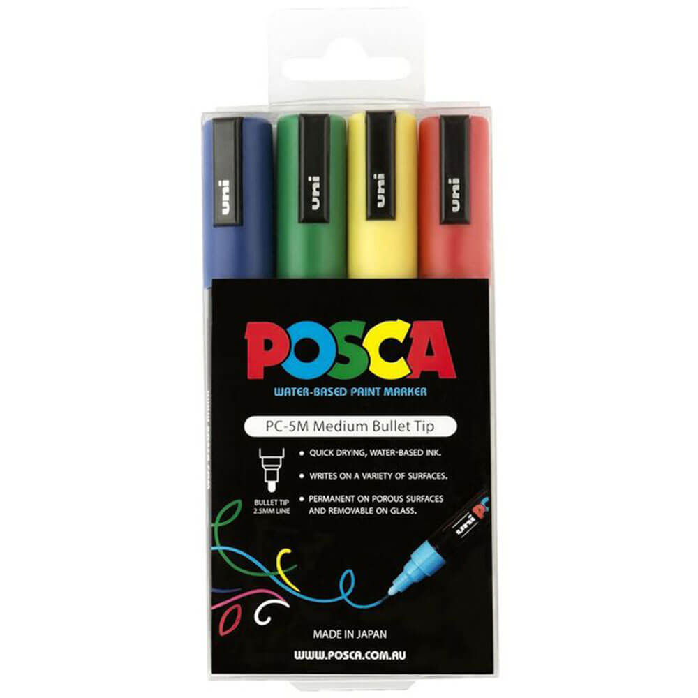 Uni Posca 2,5 mm tipsmarkør assortert (4pk)