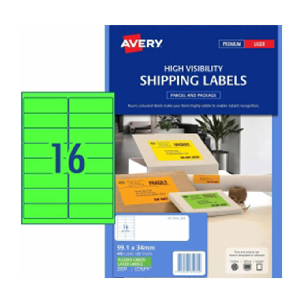 Avery High Visibility Shipping Etiqueta 25PK 16/Hoja