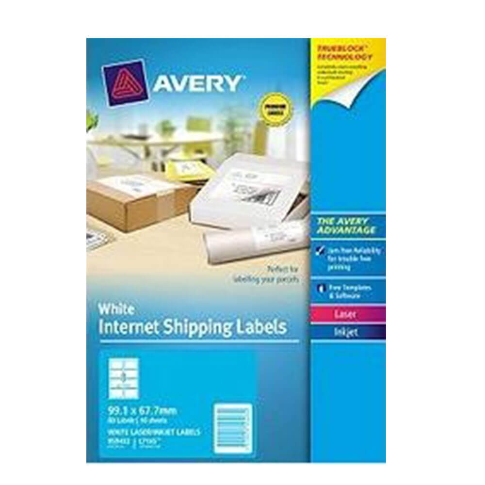 Avery Trueblock Internet Shipping Label 10pk blanc