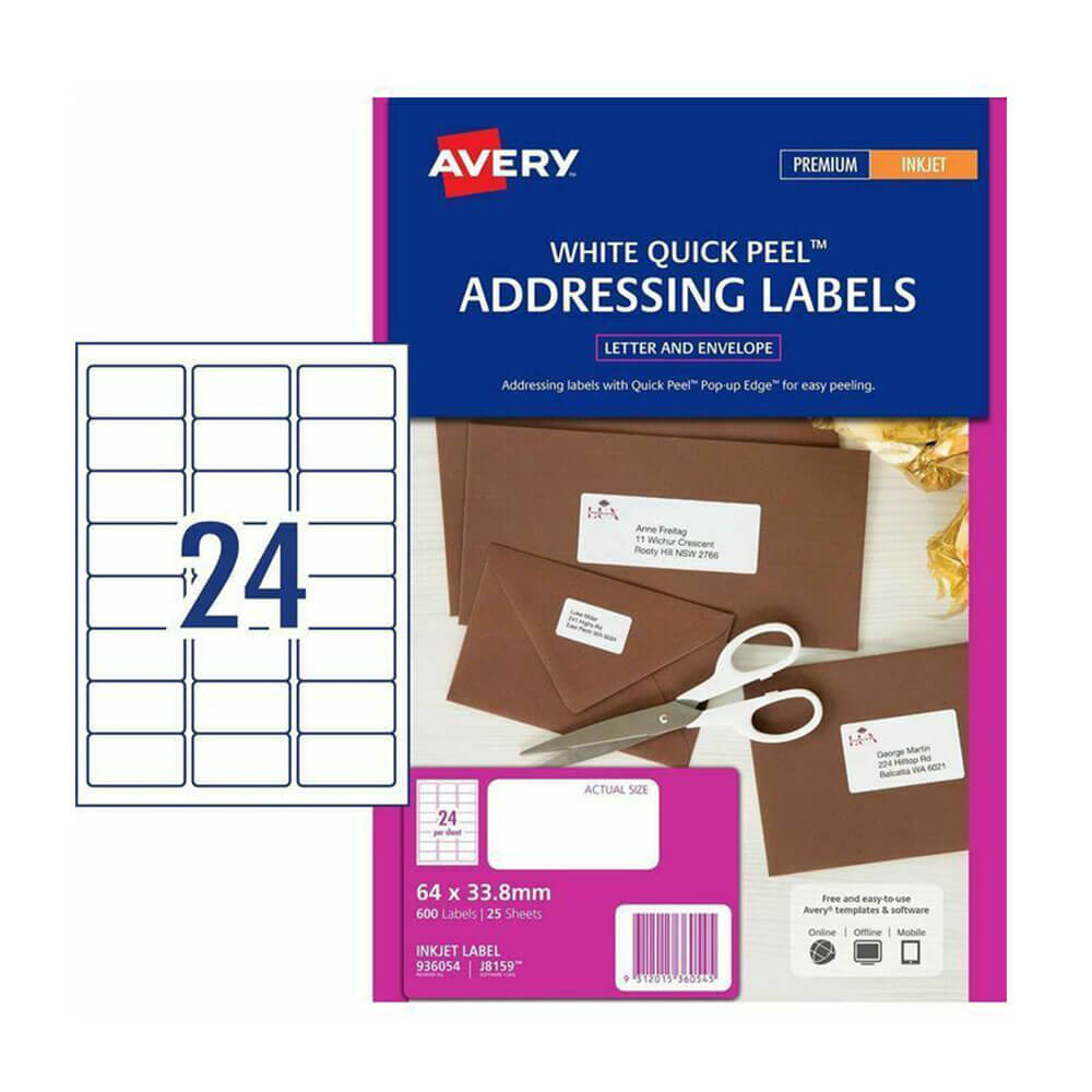 Etiqueta de dirección de inyección de tinta de Avery (25pk)