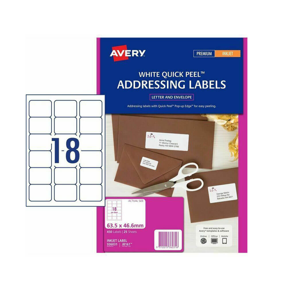 Etiqueta de dirección de inyección de tinta de Avery (25pk)