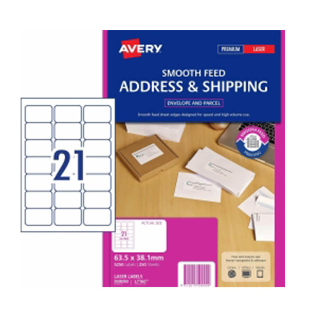 Avery Smooth Feed Address Label 250pk (21/sheet)