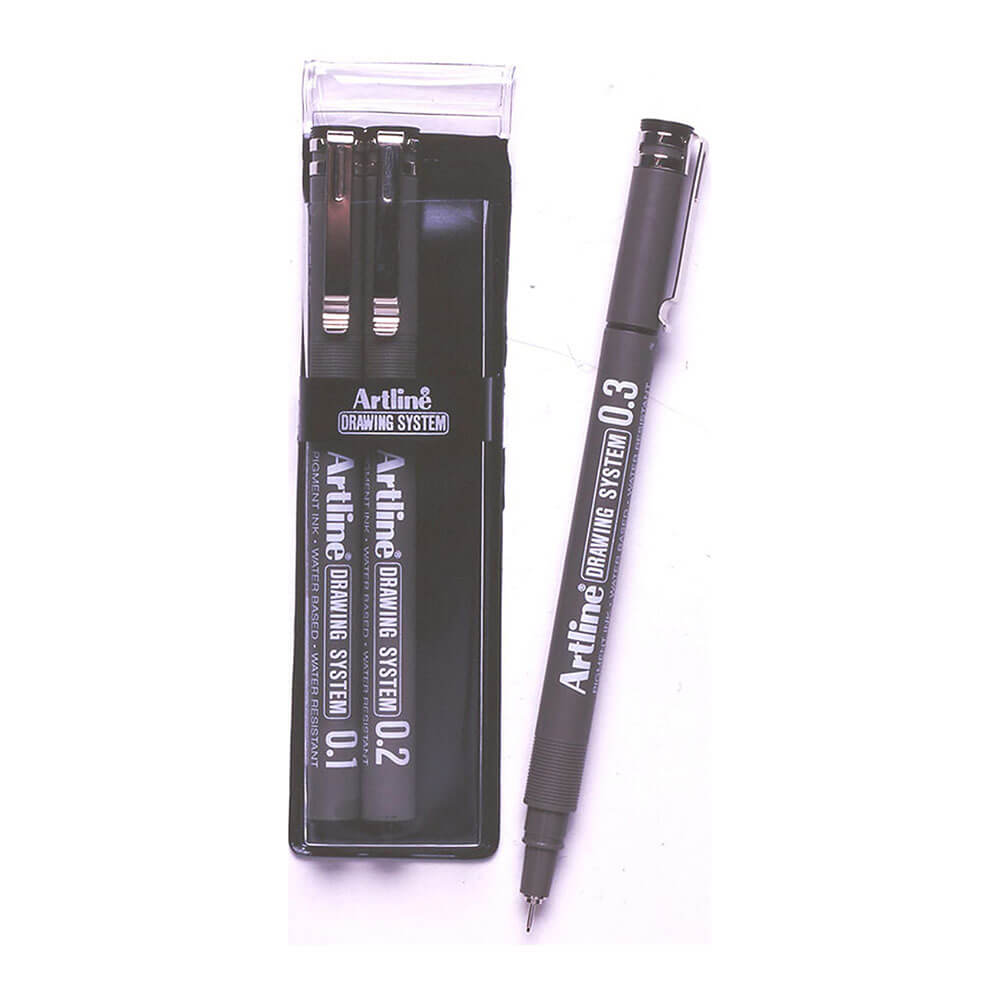 Artline Drawing System Pen Black (lommebok på 3)