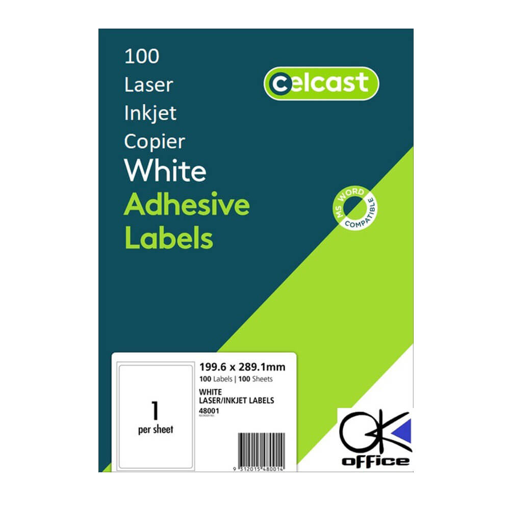 Celcast láser/etiquetas de inyección de tinta blanca (100pk)