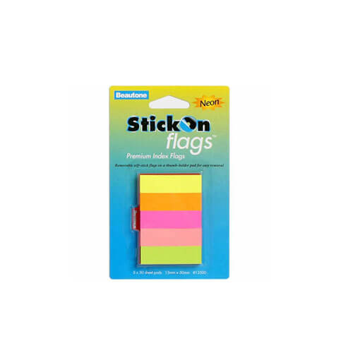 Beautone Stick On Flags 250 Sheets (Assorted Neon)