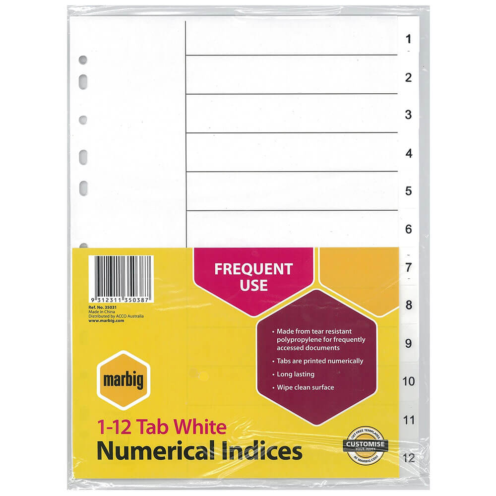 Marbig Numerical Index & Dividers A4 (White)