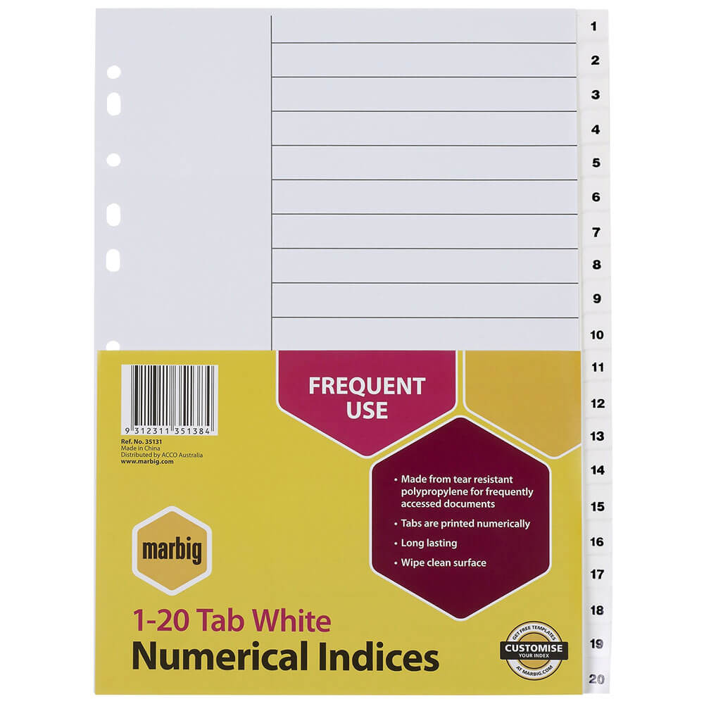 Marbig Numerical Index & Dividers A4 (White)