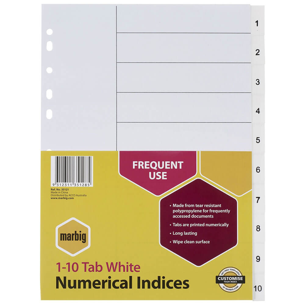 Marbig Numerical Index & Dividers A4 (White)