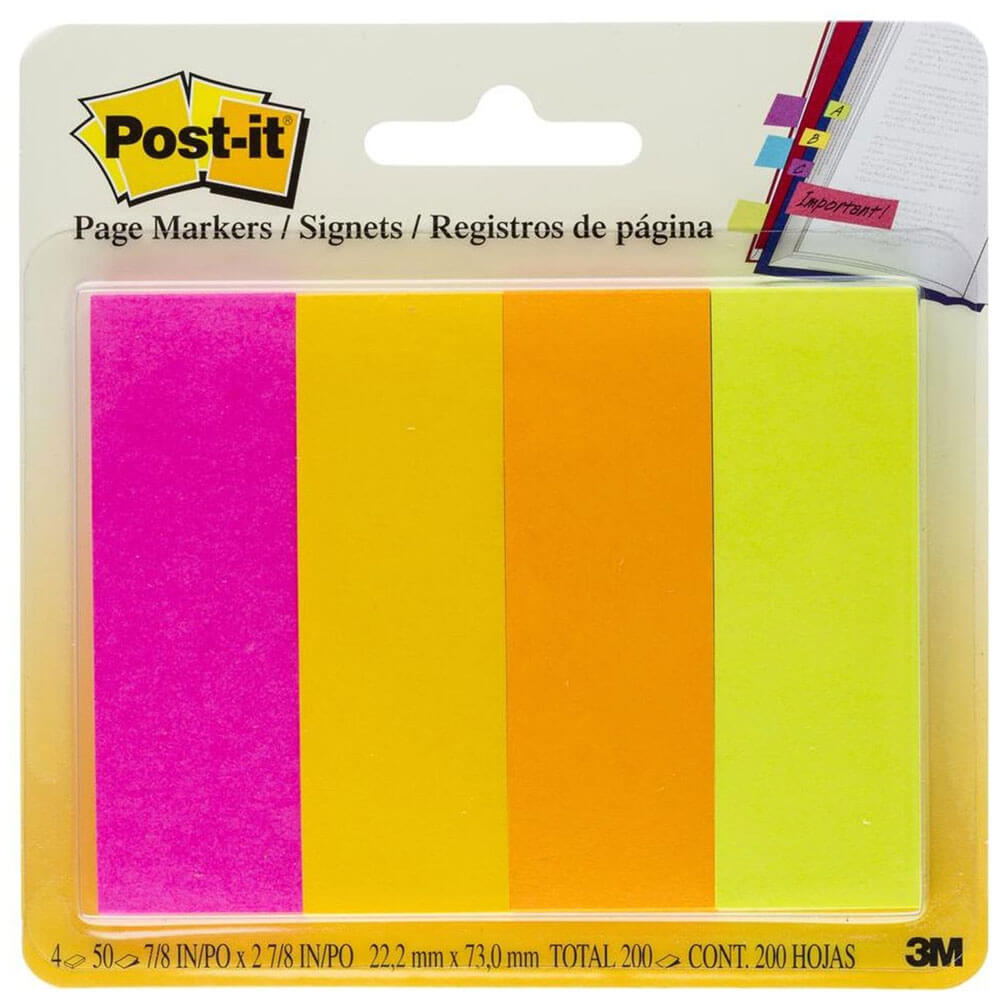 Post-it pagina Markers 200 vellen 22x73mm (4 kleuren)